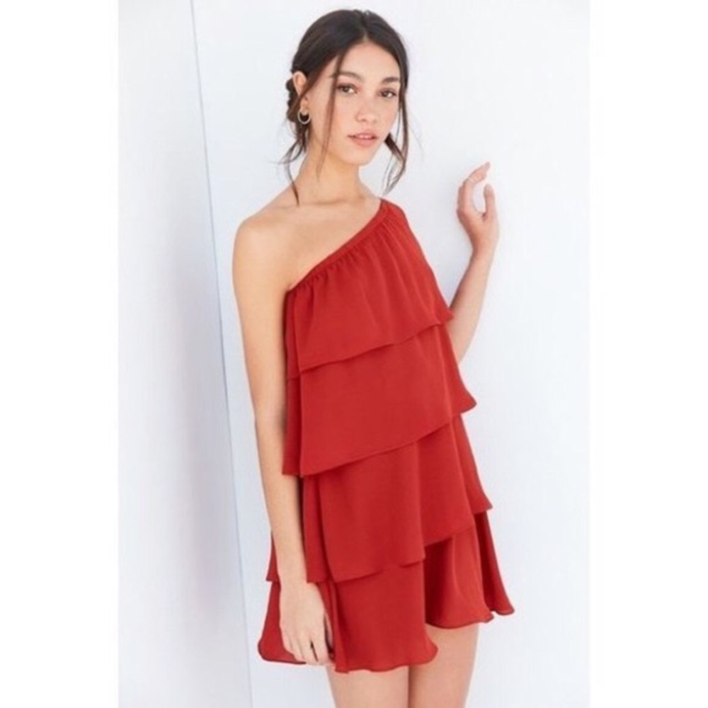 red mini dress urban outfitters Urban Outfitters Red Satin Mini Dress Size S NWT Cowl Neck Holiday Party Gold